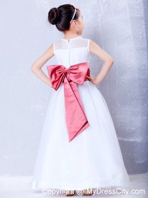 Princess Bateau Organza and Taffeta Flower Girl Dress with Bowknot