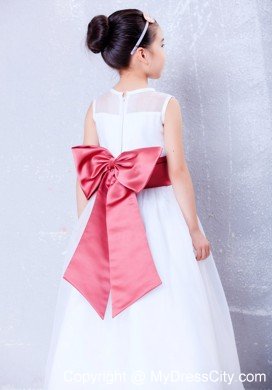 Princess Bateau Organza and Taffeta Flower Girl Dress with Bowknot