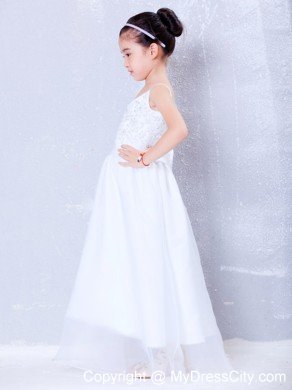 V-neck Floor-length Taffeta and Organza Beading Little Girl Dress