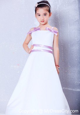 Bowknot Decorated for Straps Ankle-length Taffeta Flower Girl Dress