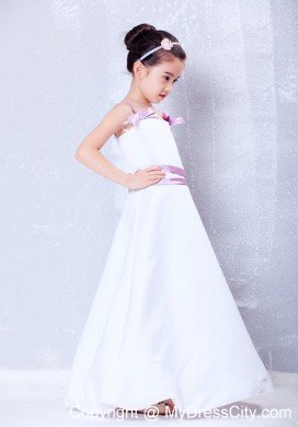 Bowknot Decorated for Straps Ankle-length Taffeta Flower Girl Dress