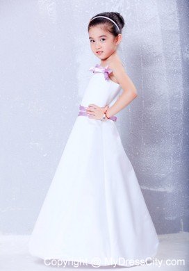 Bowknot Decorated for Straps Ankle-length Taffeta Flower Girl Dress