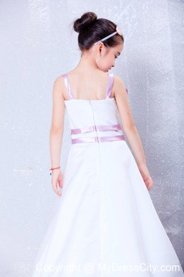 Bowknot Decorated for Straps Ankle-length Taffeta Flower Girl Dress