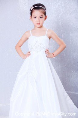 Princess Straps Court Train Taffeta Appliques Dress for Flower Girls