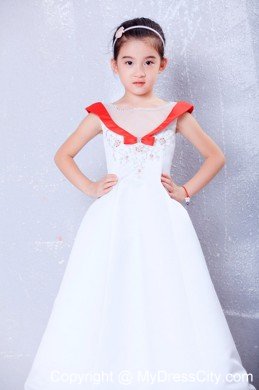 Transparent Scoop for Satin and Organza Embroidery Flower Girl Dress