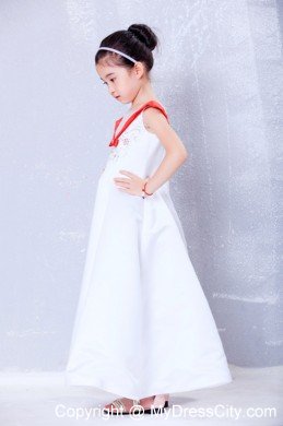 Transparent Scoop for Satin and Organza Embroidery Flower Girl Dress