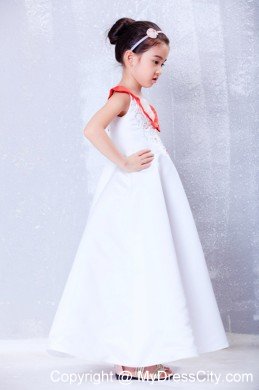 Transparent Scoop for Satin and Organza Embroidery Flower Girl Dress