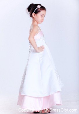 Straps Ankle-length Taffeta and Satin Embroidery Little Girl Dress