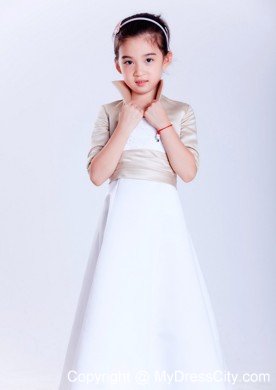 Jacket with collar for Ankle-length Satin Beading Flower Girl Dress