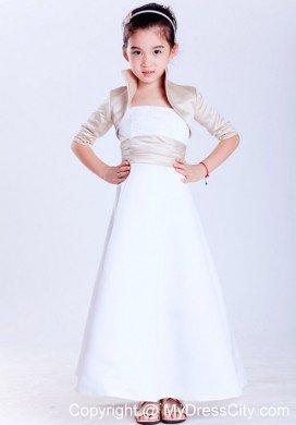 Jacket with collar for Ankle-length Satin Beading Flower Girl Dress