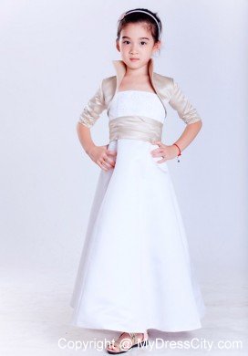 Jacket with collar for Ankle-length Satin Beading Flower Girl Dress