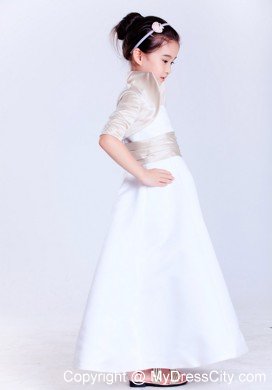 Jacket with collar for Ankle-length Satin Beading Flower Girl Dress