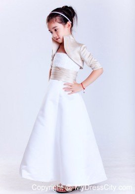 Jacket with collar for Ankle-length Satin Beading Flower Girl Dress