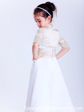 Jacket with collar for Ankle-length Satin Beading Flower Girl Dress