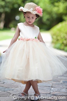 Ball Gown Taffeta and Tulle Little Girl Dress with Handle Flowers