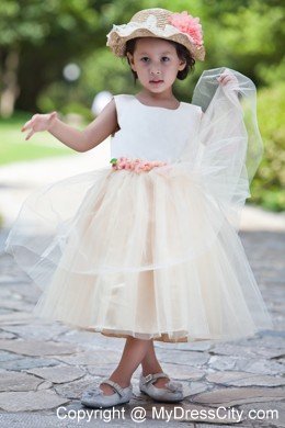 Ball Gown Taffeta and Tulle Little Girl Dress with Handle Flowers