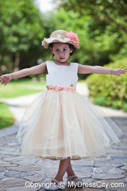 Ball Gown Taffeta and Tulle Little Girl Dress with Handle Flowers