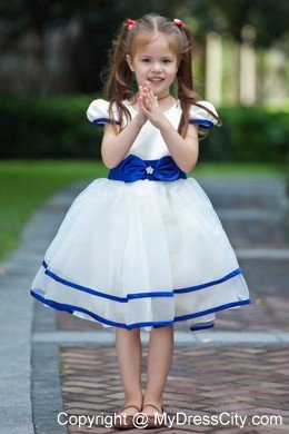 Bowknot Decorated for Taffeta and Organza Ruched Flower Girl Dress