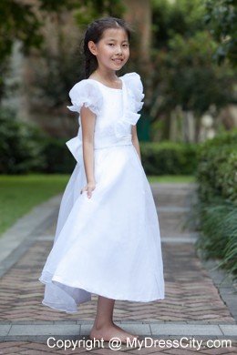 Ankle-length Taffeta and Organza Flower Girl Dress with Bowknot