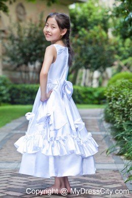 Scoop Ankle-length Taffeta Ruched Handle Flowers Flower Girl Dress