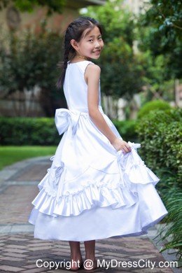 Scoop Ankle-length Taffeta Ruched Handle Flowers Flower Girl Dress