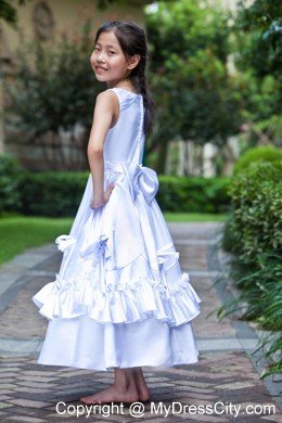 Scoop Ankle-length Taffeta Ruched Handle Flowers Flower Girl Dress