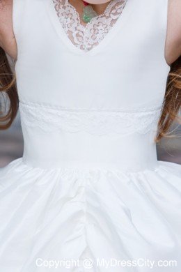 Tea-length Taffeta and Lace Flower Girl Dress with ruches layer