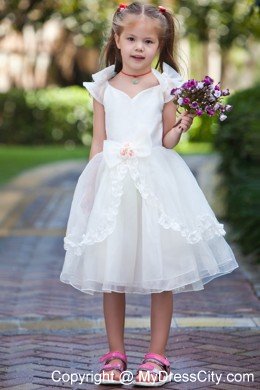 Handle Flowers for V-neck Taffeta and Organza Ruched Flower Girl Dress