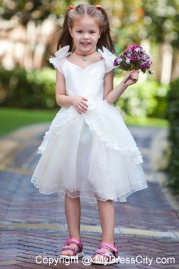 Handle Flowers for V-neck Taffeta and Organza Ruched Flower Girl Dress