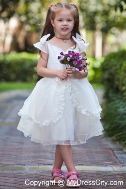 Handle Flowers for V-neck Taffeta and Organza Ruched Flower Girl Dress