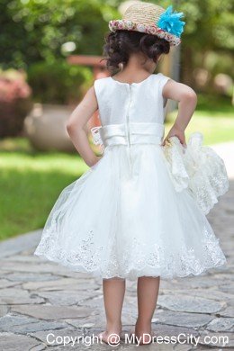 Taffeta and Organza Flower Girl Dress with Handle Flowers and Beading