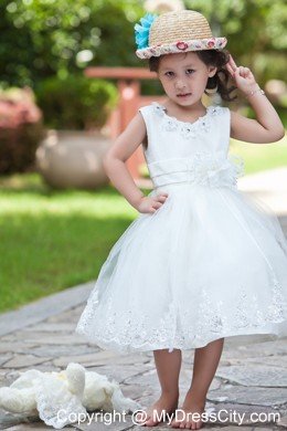 Taffeta and Organza Flower Girl Dress with Handle Flowers and Beading