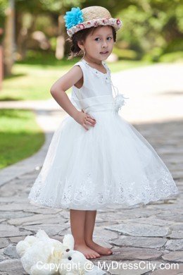 Taffeta and Organza Flower Girl Dress with Handle Flowers and Beading