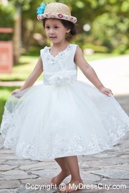 Taffeta and Organza Flower Girl Dress with Handle Flowers and Beading