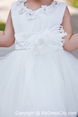 Taffeta and Organza Flower Girl Dress with Handle Flowers and Beading