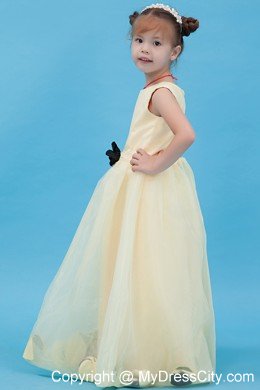 Handle Flowers for Light Yellow Scoop Tulle Flower Girl Dress