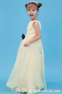 Handle Flowers for Light Yellow Scoop Tulle Flower Girl Dress