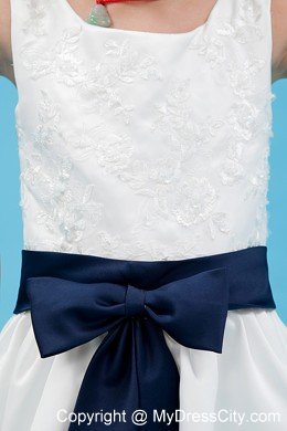 Scoop Ankle-length Taffeta Embroidery Flower Girl Dress with Sash