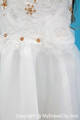 V-neck Floor-length Organza A-line Flower Girl Dress Appliques Accent