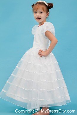 A-line Scoop Organza Belt Accent Flower Girl Dress in Ankle-length