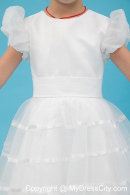 A-line Scoop Organza Belt Accent Flower Girl Dress in Ankle-length