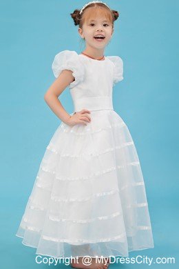 A-line Scoop Organza Belt Accent Flower Girl Dress in Ankle-length