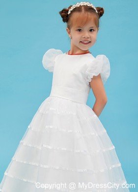 A-line Scoop Organza Belt Accent Flower Girl Dress in Ankle-length