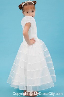 A-line Scoop Organza Belt Accent Flower Girl Dress in Ankle-length