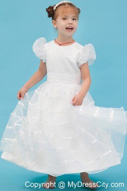 A-line Scoop Organza Belt Accent Flower Girl Dress in Ankle-length