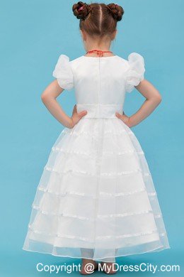 A-line Scoop Organza Belt Accent Flower Girl Dress in Ankle-length