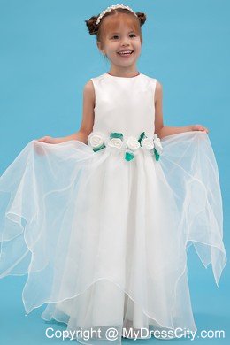 Floor-length A-line Scoop Flower Girl Dress Flowers Decorate