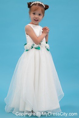 Floor-length A-line Scoop Flower Girl Dress Flowers Decorate