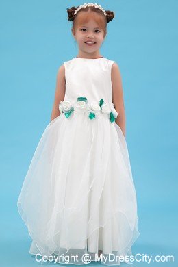 Floor-length A-line Scoop Flower Girl Dress Flowers Decorate