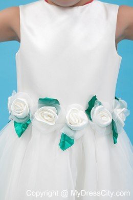 Floor-length A-line Scoop Flower Girl Dress Flowers Decorate